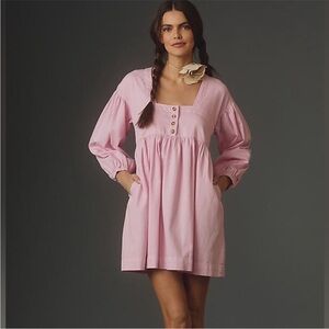 Anthropologie Light Pink Button-Front Babydoll dress